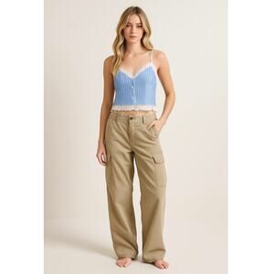 Ralph Lauren Blue White Striped Cotton Camisole Top | Lace Trim Summer Button up